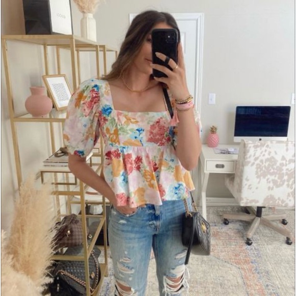 Buddy Love Tops - Buddy Love Alana Floral Peplum Smocked Back Top Size XL CottageCore Romantic